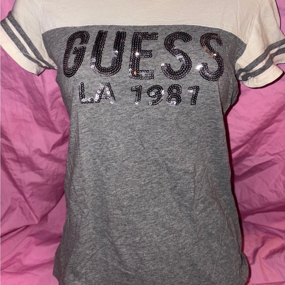 Guess gray white sequin bling T-shirt - Picture 1 of 2